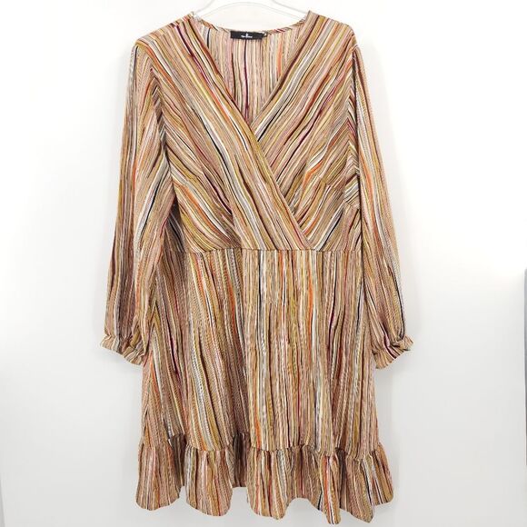 Agnes Orinda Dress Plus Size 3X Colorful Stripes Ruffle Boho Office Work Career - Picture 1 of 9